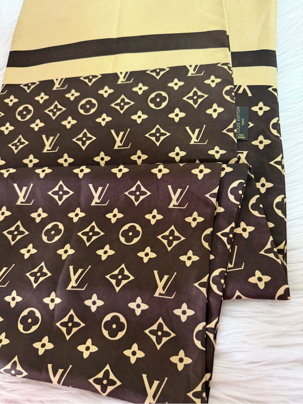 Louis Vuitton Brown & gold Monogram Silk Scarf